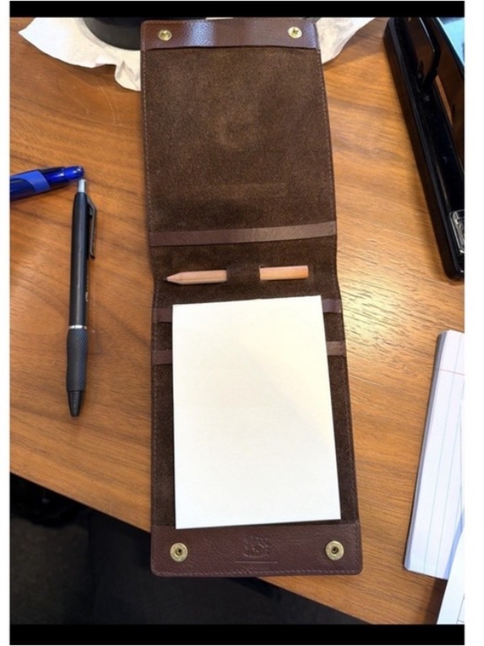 IL BISONTE Brown Italian LEATHER Note Pad Holder Made In Italy Pebbled Leather
